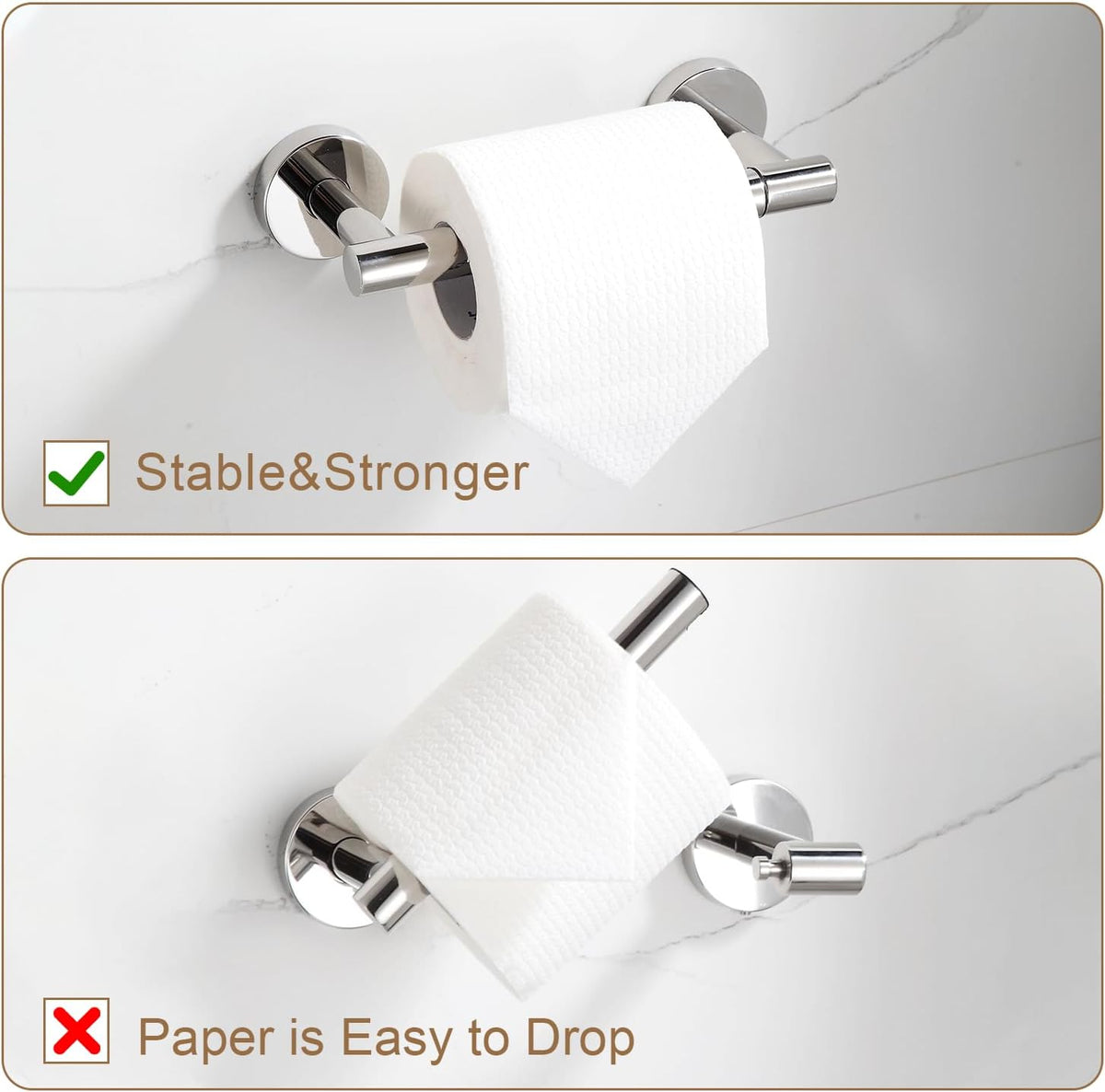 BGL Toilet Paper Holder Mirror Polish Wall Mount, Bathroom Toilet Paper Holder Brushed Nickel SUS 304 Stainless Steel, Double Post Pivoting Toilet Paper Roll Holder for Bathroom RV