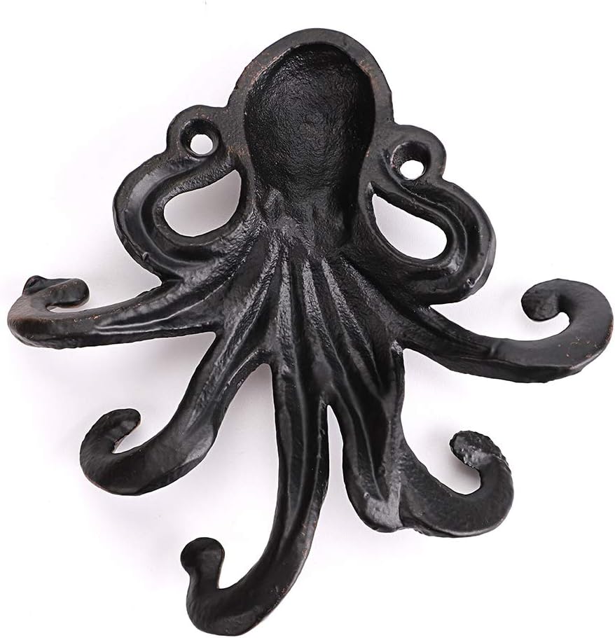 Sumnacon 6 Inch Cast Iron Octopus Decorative Coat Hook - Wall Mounted Nautical Hand Towel Rack Holder with Screws, Rustic Metal Clothing Hanger for Bedroom/Bathroom/Kitchen/Balcony, Red Bronze