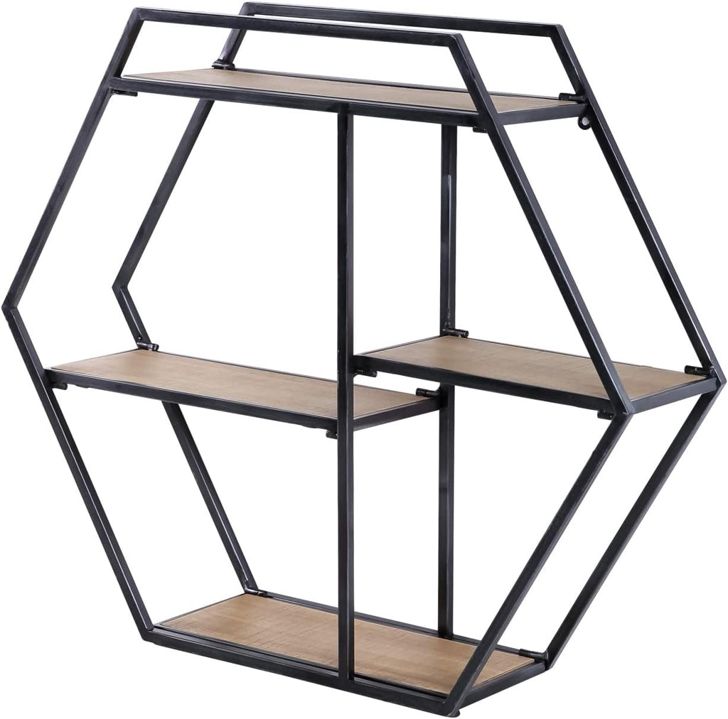 4 Tier Industrial Style Foldable Hexagon-Shaped Wall Shelves