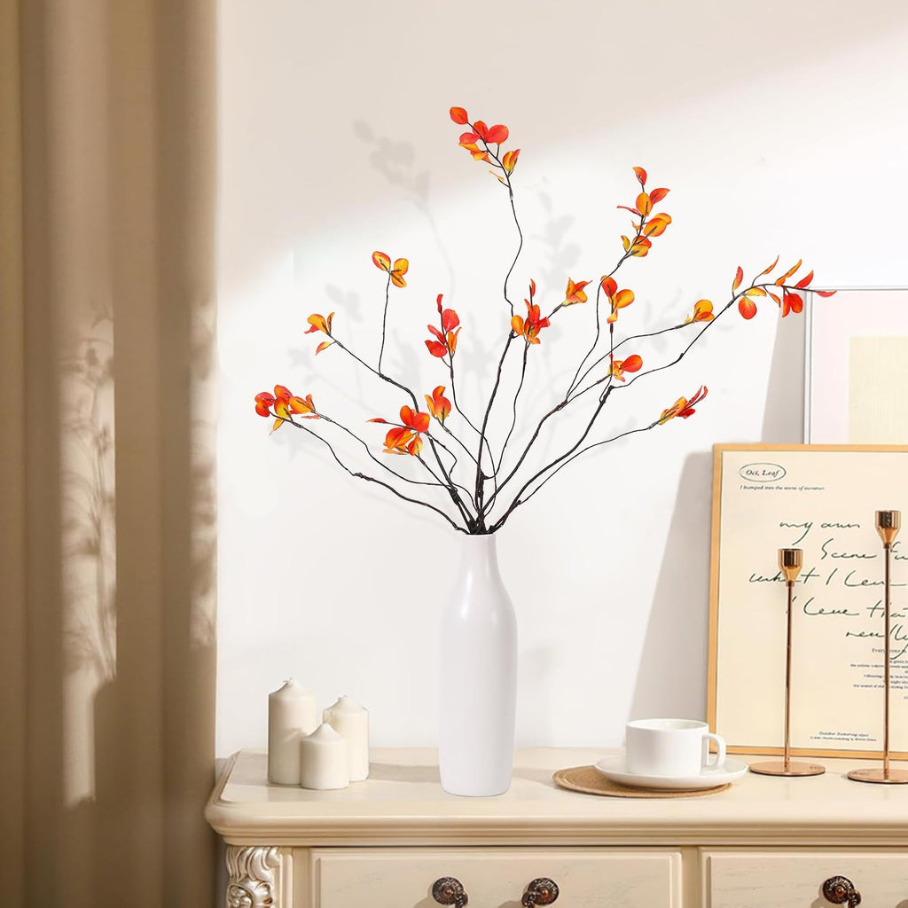 5Pcs Fall Stems Artificial Ficus Branches with Vases,Fall Faux Eucalyptus Stems in Flower Vase,Yellow Fake Plant leaves for Thanksgiving Autumn Home Bedroom Decor Centerpiece Table Decoration
