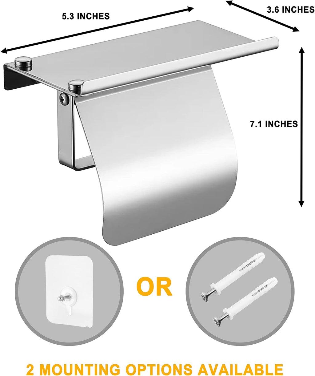Toilet Paper Holder with Phone Shelf and Waterproof Cover