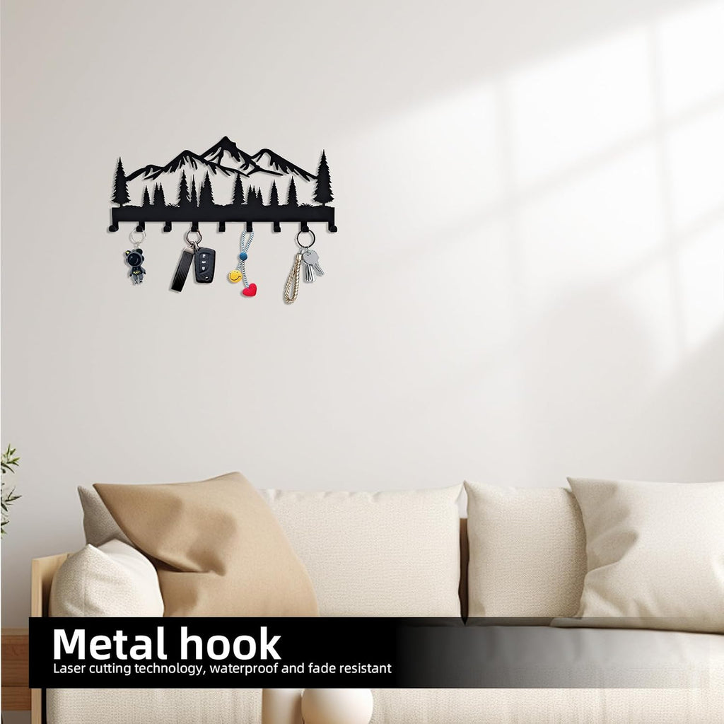Key Holder for Wall, Metal Wall Hooks Organizer Rack with 9 Hooks for Keys, Coats, Bags – Decorative Home Decor for Entryway, Hallway, Kitchen, Living Room (14 inches)