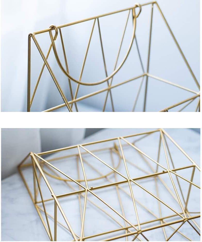 Magazine Rack with Handle, Letter Rack Newspaper Holder File Oragnizer Wall Mounted Decorative Storage Basket, Metal Organiser for Office Living Room Bedroom, Gold