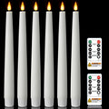 Homemory 9.6 Inches Waxy Flameless Taper Candles with Remote Timer Dimmer, Flickering LED Candlesticks, Battery Operated Window Candle for Christmas Wedding Decor, 6 Pcs White Classic Taper Candles