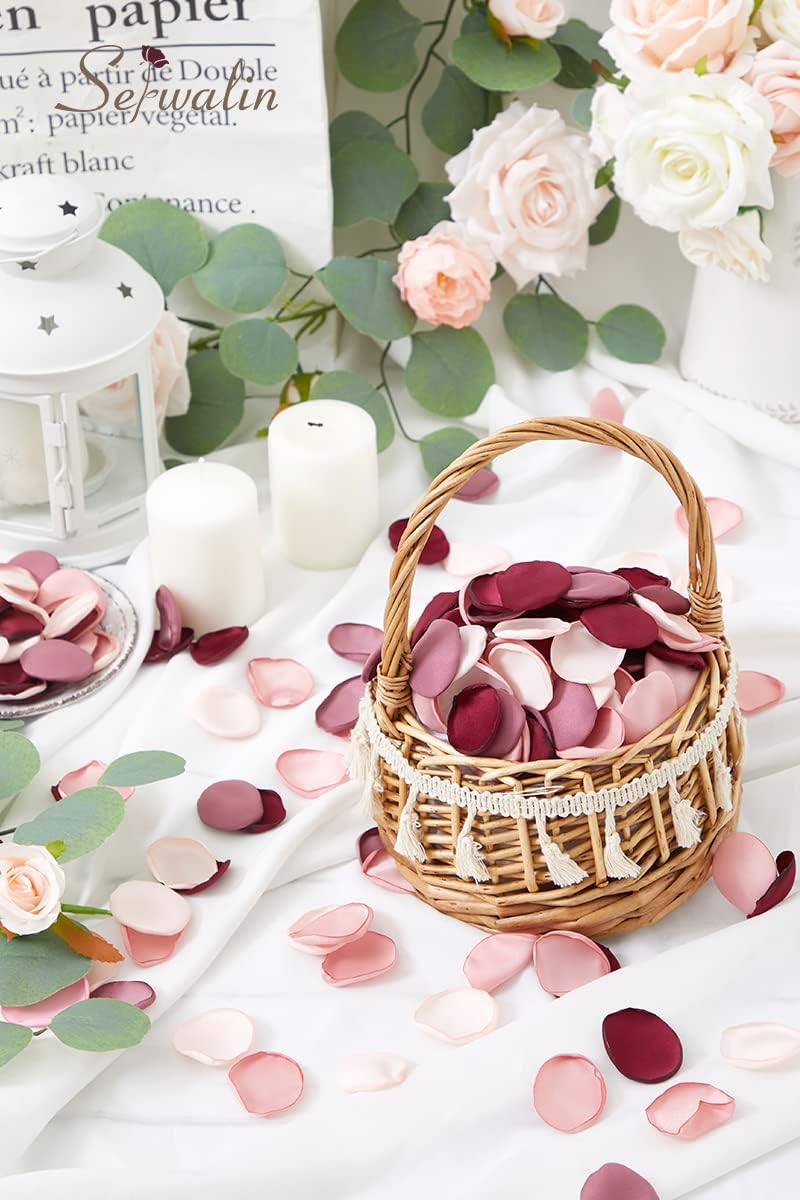 Serwalin 300pcs Silk Rose Petals Burgundy Pink Flower Petals for Wedding