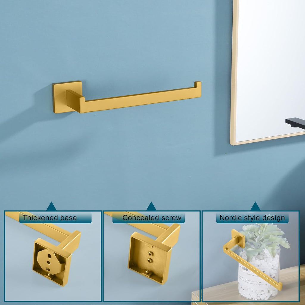 KOKOSIRI Towel Bar Gold Hand Towel Holder for Bathroom Kitchen Hardware Stainless Steel Wall Mounted, Brushed Gold, B3003BG