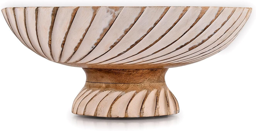 NIRMAN FRUIT BOWL Mango Wood Fruit Bowl Pedestal Bowl for Table Décor, Wooden Fruit Bowl for Kitchen Counter Pedestal Fruit Bowl, Dried Fruit (12" X 12" X 4.75")
