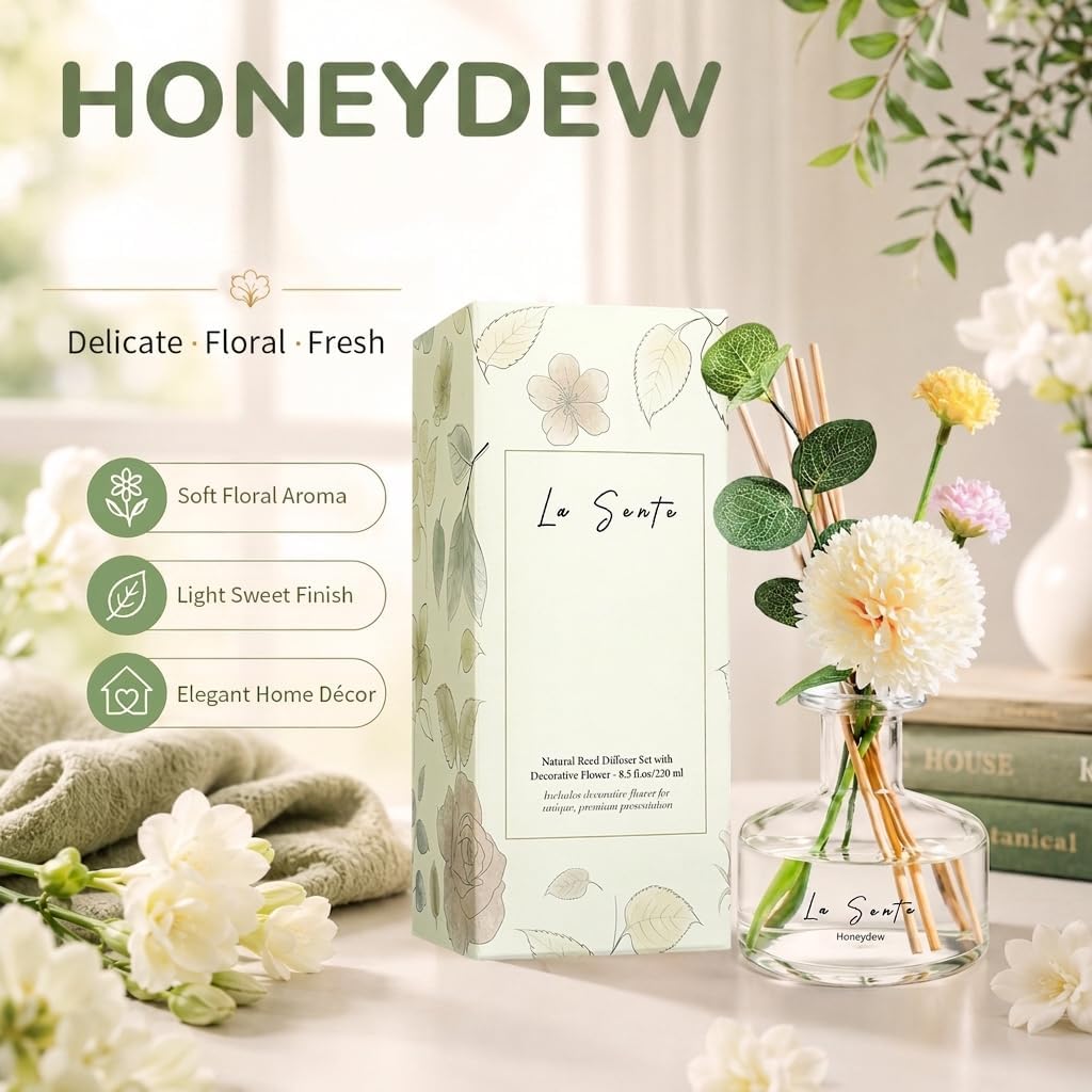 Reed Diffuser Set, Honeydew Scent, 8.5 fl oz/ 250ml, for Home