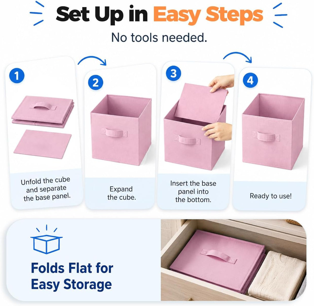 Storage Cubes, Foldable Large Fabric Cloth Storage Bins with Handle, 11 Inch Durable Collapsible Baskets Organizers Box for Closet Shelves Bedroom Books Home Organization Office, 3 Pack