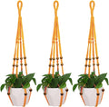 3 Pcs 35 Inch Macrame Plant Hanger Flower Pot Hanging Plant Holder No Tassels Decorative Hanging Planter Basket with Wood Beads for Indoor Outdoor Home Decor (Orchid Yellow)