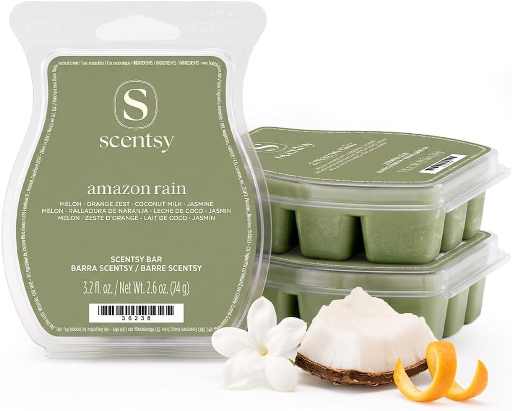 Scentsy Wax Melts, Amazon Rain 3 Bar Set, Paraffin Wax Cubes, 7.8 oz