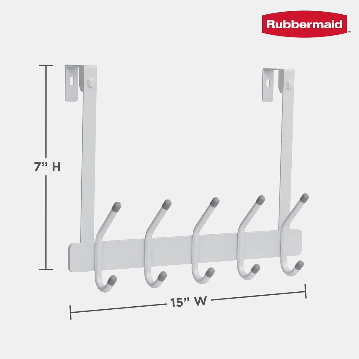 Rubbermaid Over the Door Hook Rack with 5 Double Hooks, No Drill Needed, for Towels, Robes, Hanging Accessories in Bathroom, Bedroom, Closet, Dorm, White
