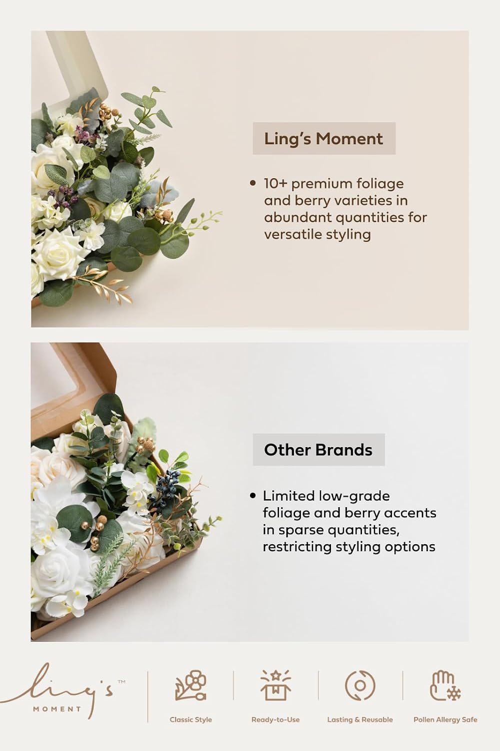 Ling's moment Artificial Wedding Flowers Deluxe Combo, Brown & Tawny Beige