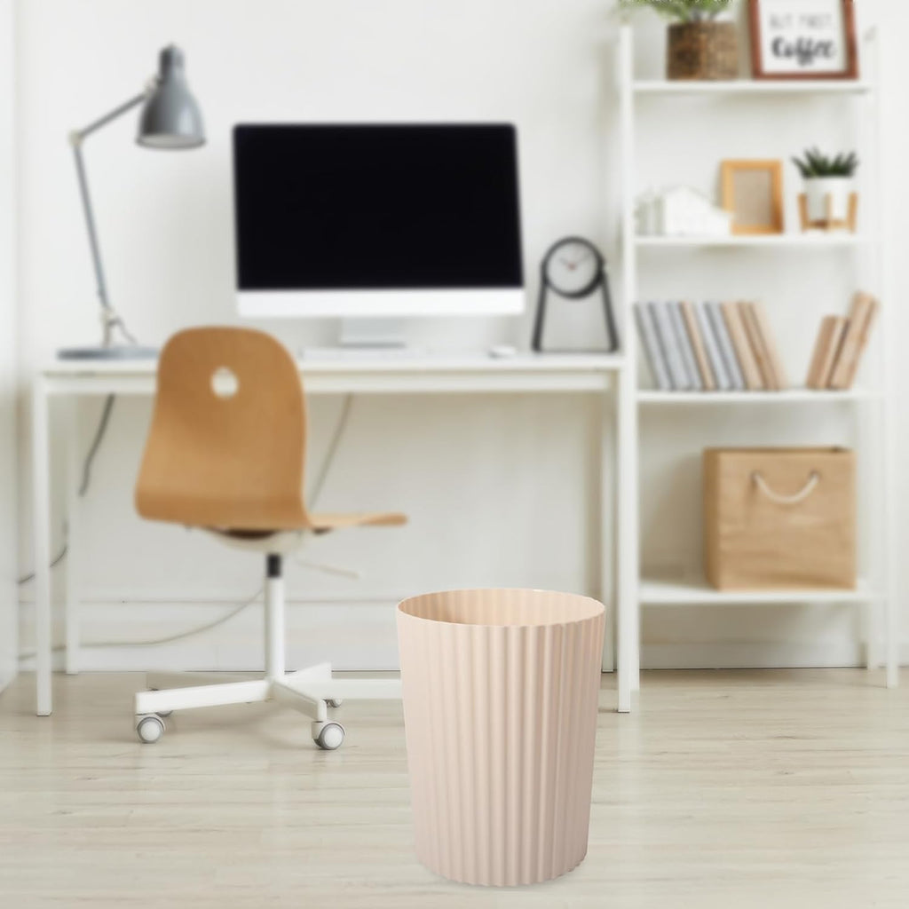 JiatuA Small Trash Can Plastic Wastebasket Round Garbage Container Bin for Bathroom, Kitchen, Bedroom, Home Office, College Dorm, Beige