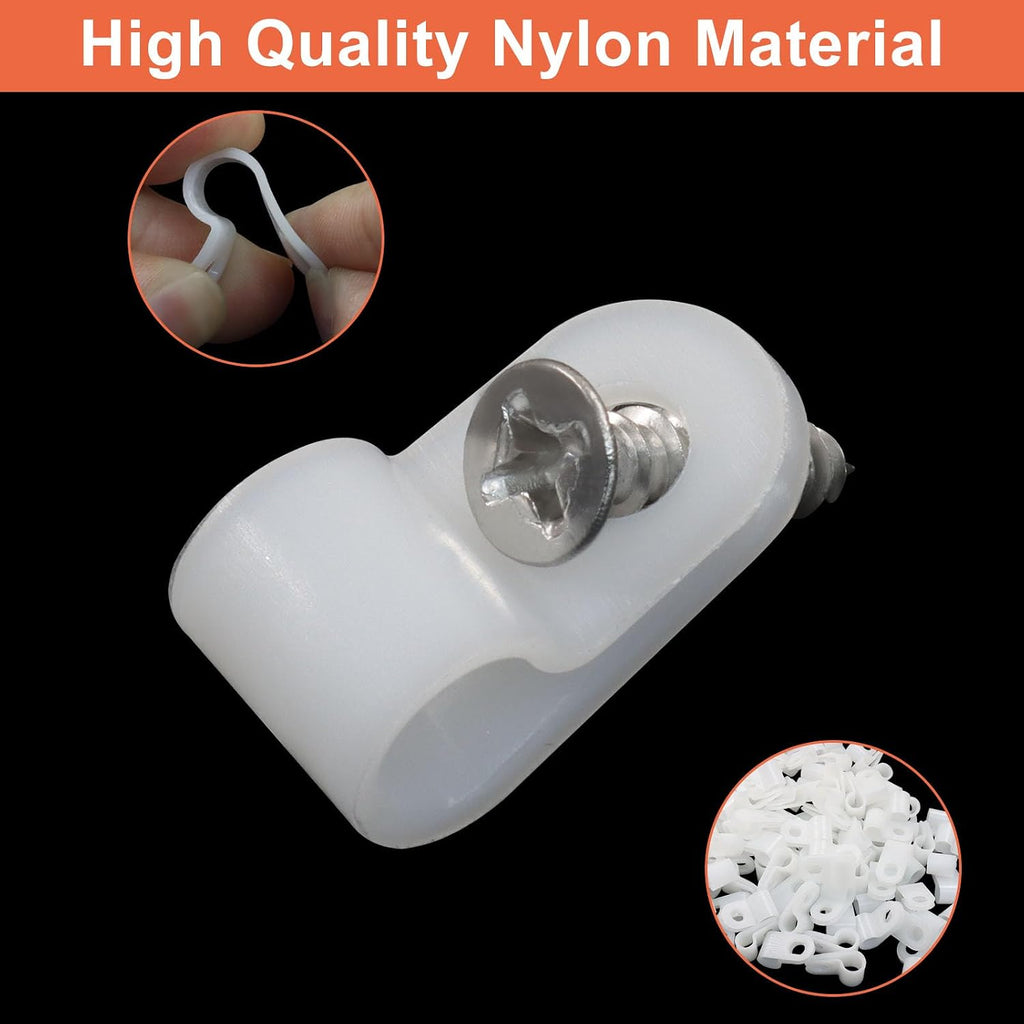 60 Pcs White R-Type Cable Clamp, 1/4 Inch