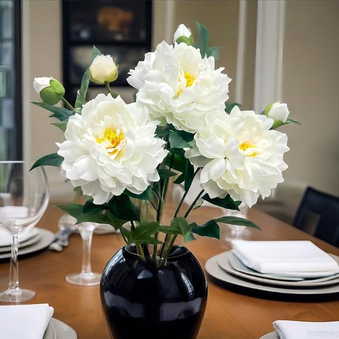 3 Pieces White Peonies Artificial Flowers,27"Silk Flowers with Stems,Winter Flowers Artificial for Decoration,Long Stem Artificial Flowers for Tall Vase,Wedding Table Centerpiece Party Decor(White)
