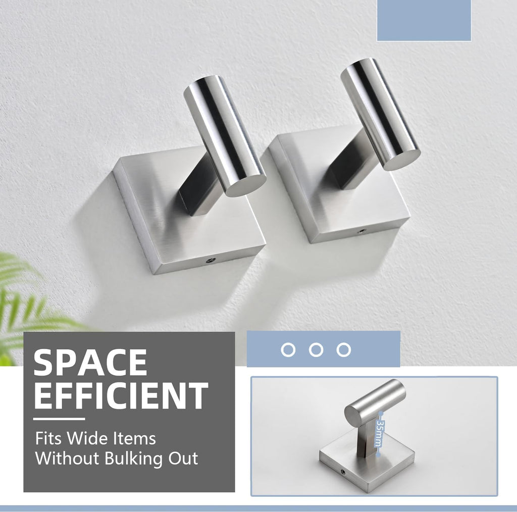 Toilet Paper Holder Set with 2 Robe Hooks, Brushed Nickel