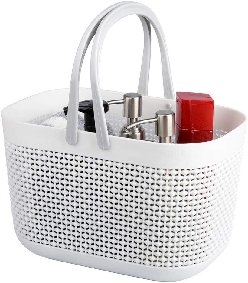 Plastic Portable Shower Caddy Basket, Storage Organizer with Handle, White