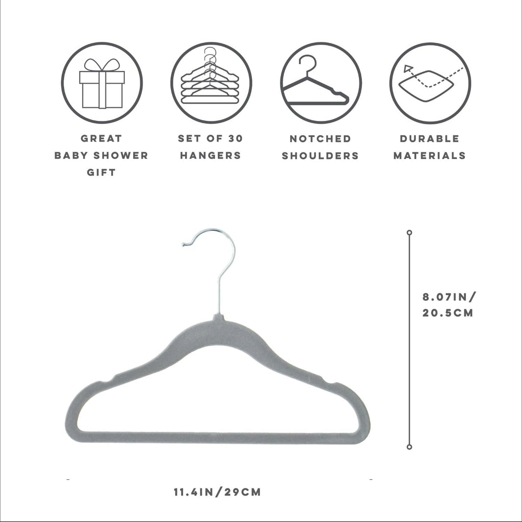 3 Sprouts Velvet Baby Hangers, Non Slip Slim, Dark Gray, 30 Pack