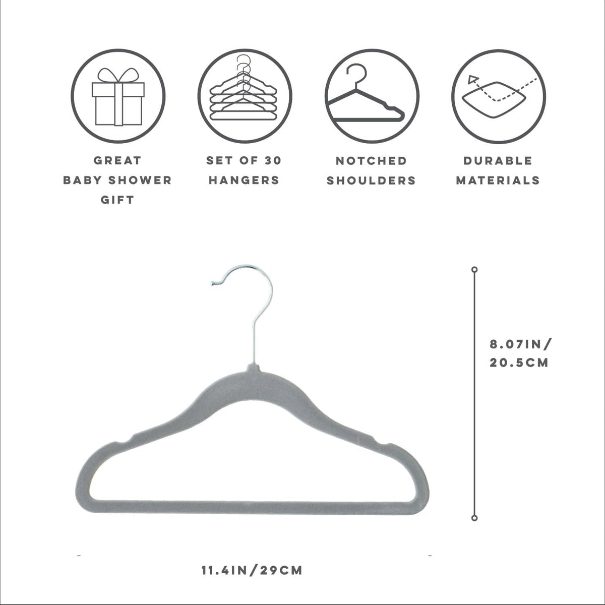 3 Sprouts Velvet Baby Hangers, Non Slip Slim, Dark Gray, 30 Pack
