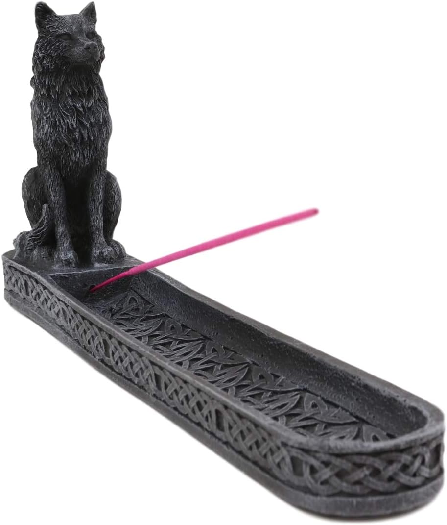 Ebros Moonlight Remus Stoic Sitting Alpha Wolf Incense Burner Holder Figurine with Celtic Knotwork Details As Home Fragrance Decor Figurine Accessory Timberwolves Totem Spirit Accent
