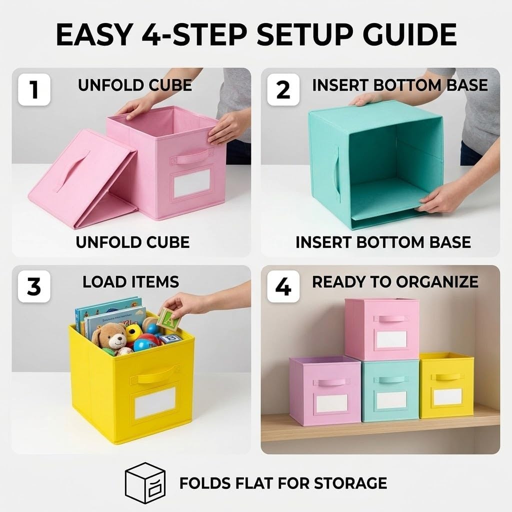 Lourome 11 Inch Cube Storage Bin, with Label Window, 8 Pack 8-Color