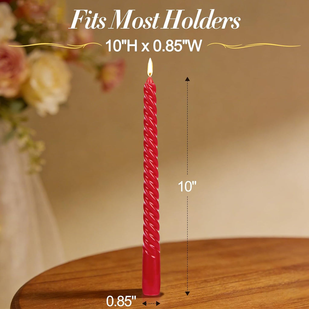 Tobeape 10 Inch Red Spiral Taper Candle Sticks 4 Pack, Unscented & Dripless