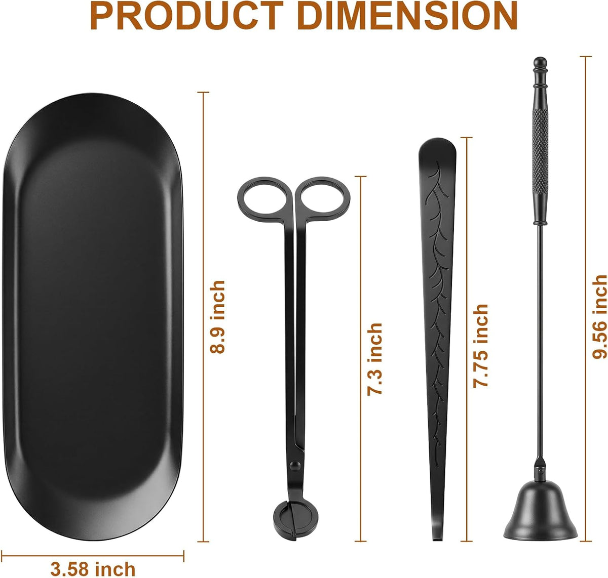 tifanso 4-in-1 Stainless Steel Candle Care Kit for Candle Lovers, Black