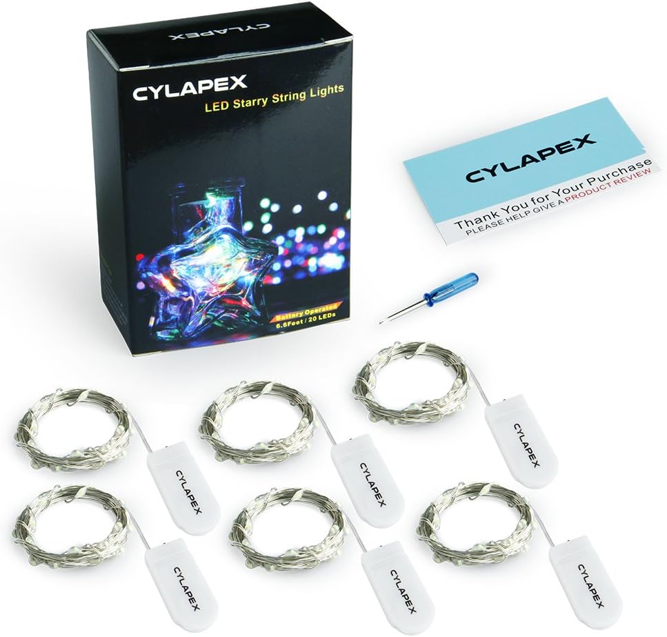 CYLAPEX 6 Pack Fairy Lights Battery Operated 7ft 20 LED Mini String Lights Silver Wire Firefly Starry Moon Twinkle Lights for Wedding Mason Jars Party Christmas Centerpiece Table Decorations, Blue