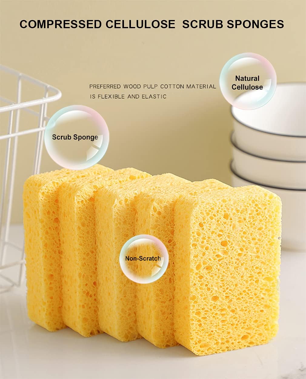 METUUTER Kitchen Sponges 12 Pack Natural Cellulose for Non Scratch Cleaning