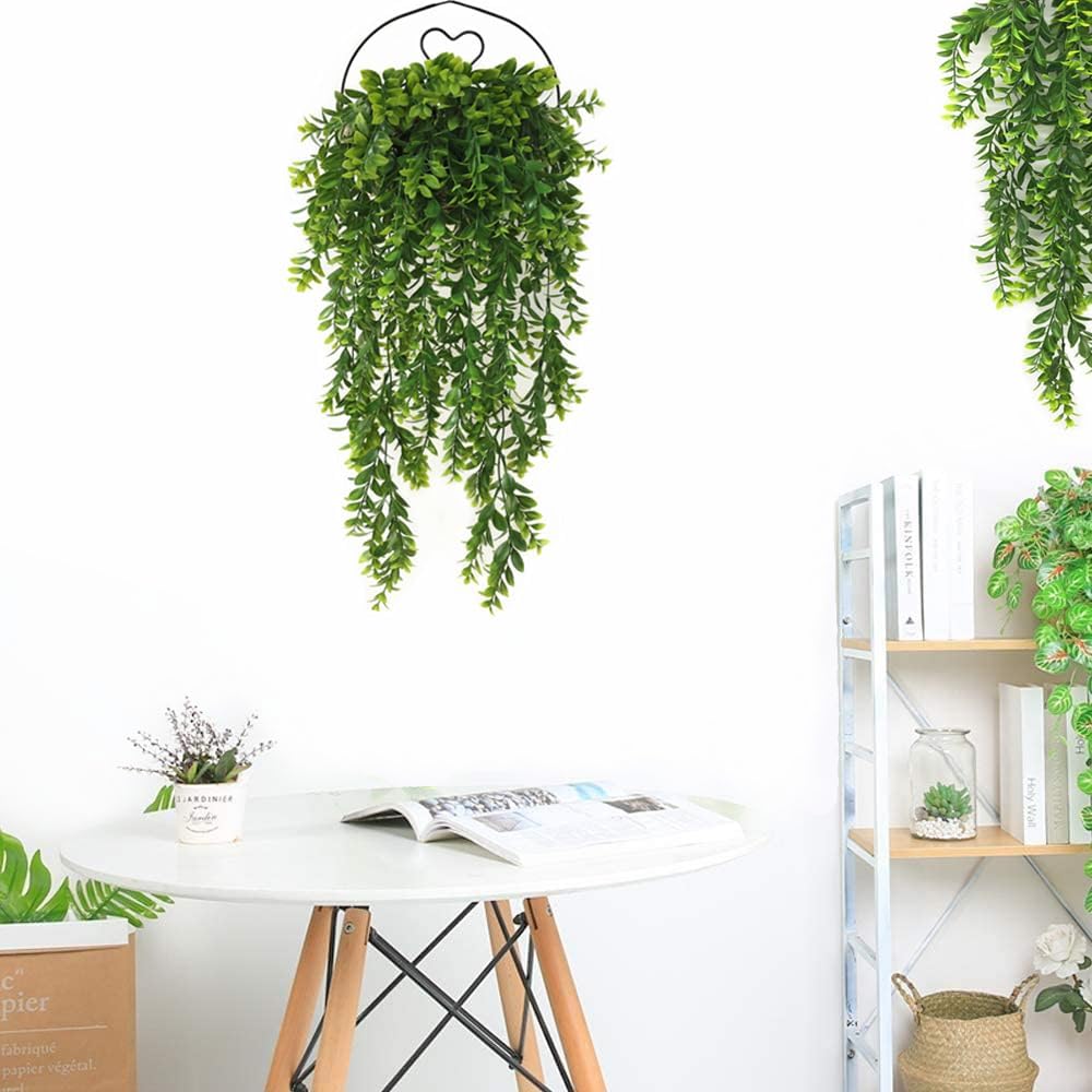 Artificial Hanging Plants, Fake Hanging Vines Plastic Greenery Garland Faux Ivy Leaves Vine Flowers for Outdoor Decor Indoor Home Garden Christmas Party Wedding DIY Bedroom Wall Decorations, 4 Pack