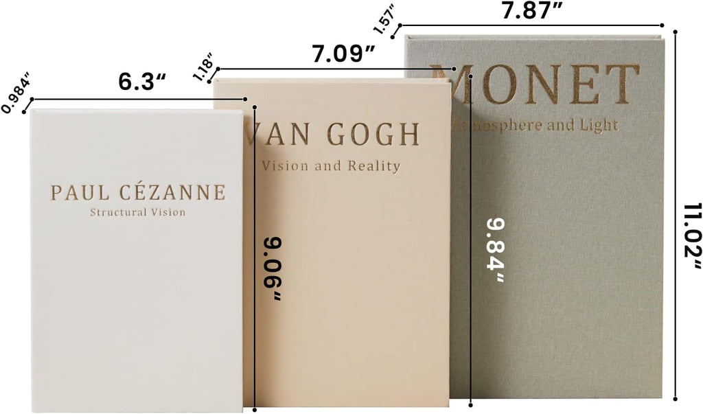Aesthetic Decorative Books - Coffee Table Books Decor - Faux Decor Book Storage Box for Decoration - Set of 3 Linen Fake Book for Home Table Decor - Bedside Tables Decors - Home Room Bookshelf Decors with 9.06 x 6.3 x 0.984,9.84 x 7.09 x 1.18,11.02x 7....