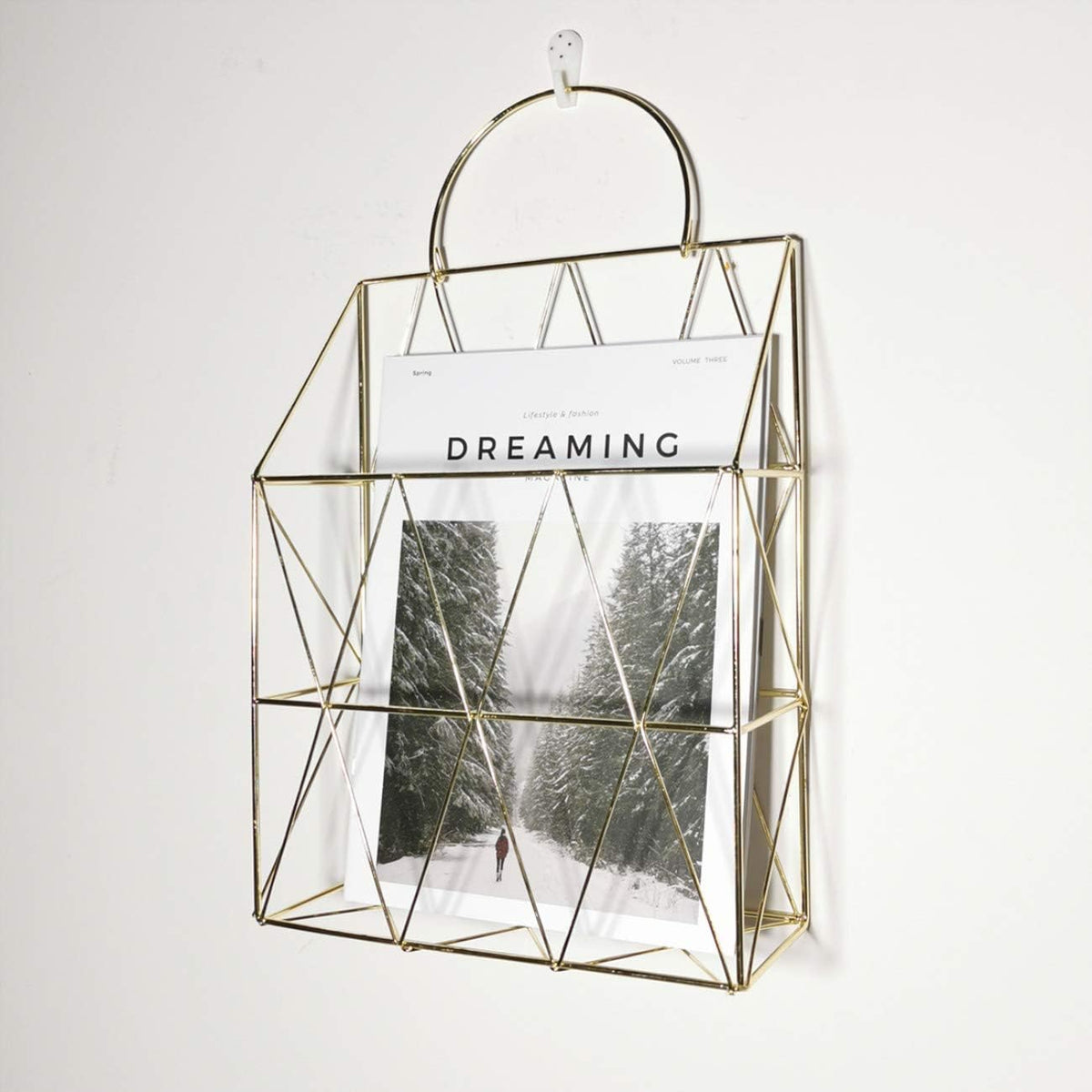 Magazine Rack with Handle, Letter Rack Newspaper Holder File Oragnizer Wall Mounted Decorative Storage Basket, Metal Organiser for Office Living Room Bedroom, Gold