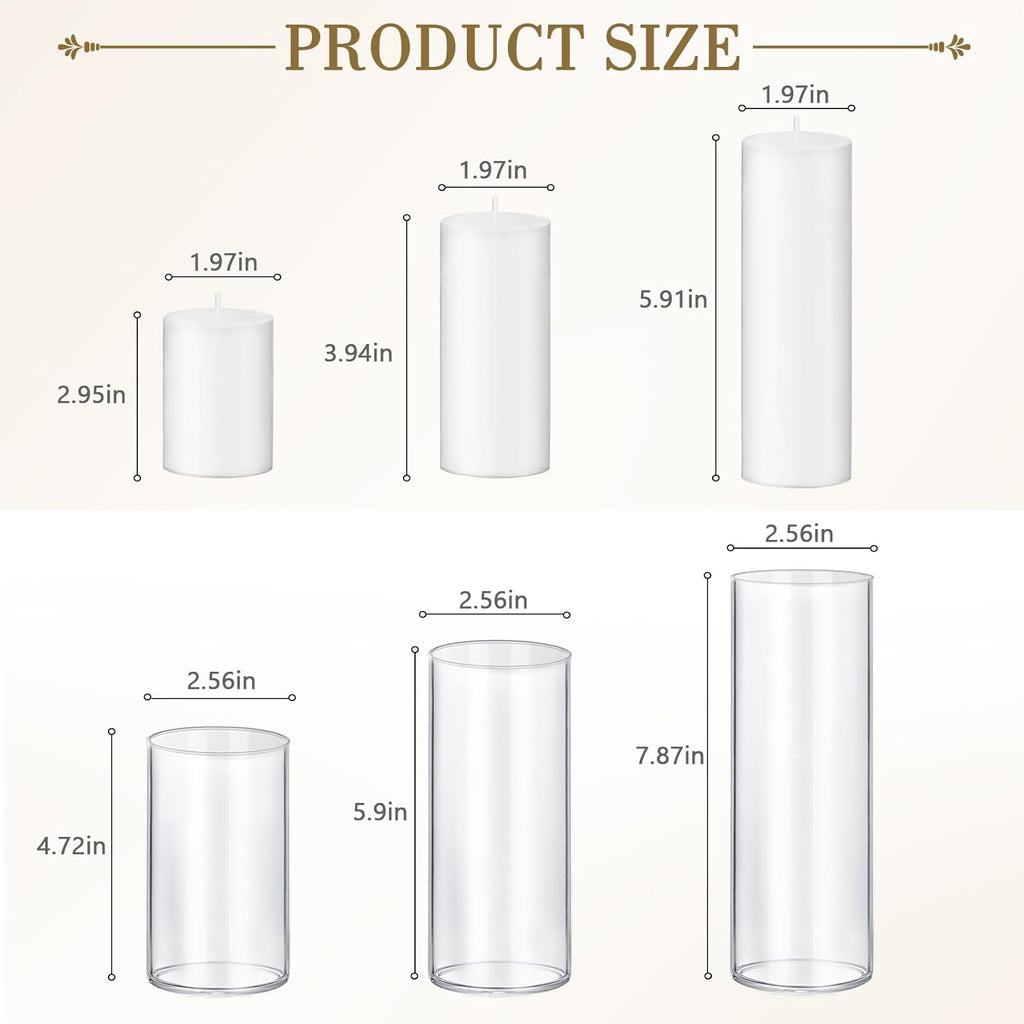 Homjoy 24 PCS Ivory White Pillar Candles with Glass Candle Holders Clear Hurricane Candle Holders Glass Cylinder Vases for Centerpieces Wedding Party, Event, Home Office (12 Candles+12 Candle Hoders)