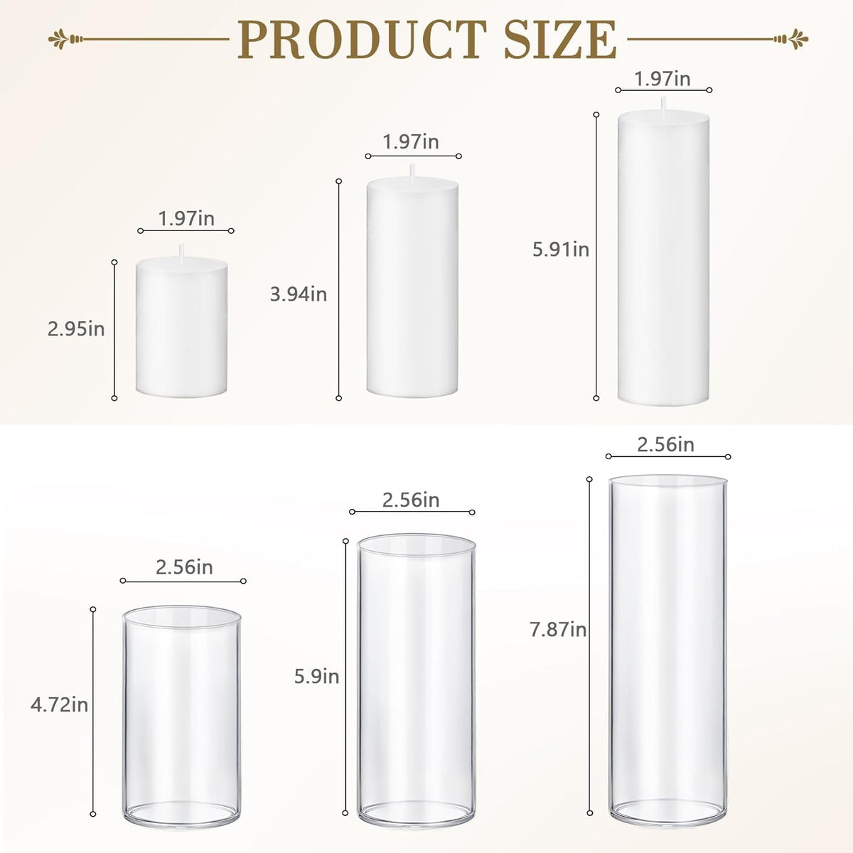 Homjoy 24 PCS Ivory White Pillar Candles with Glass Candle Holders Clear Hurricane Candle Holders Glass Cylinder Vases for Centerpieces Wedding Party, Event, Home Office (12 Candles+12 Candle Hoders)