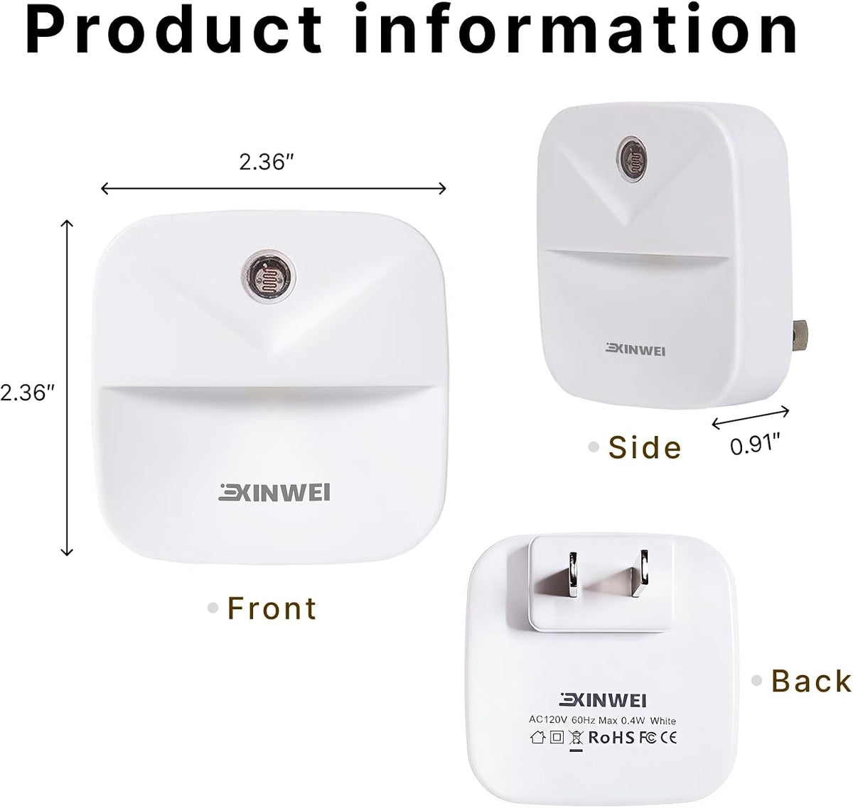 Night Lights Plug into Wall, Automatic LED Night Light with Dusk to Dawn Sensor, Modern V-Groove Design Square Night Lite for Hallway, 0.4W Plug-in Night Lights, 4-Pack (White Light)