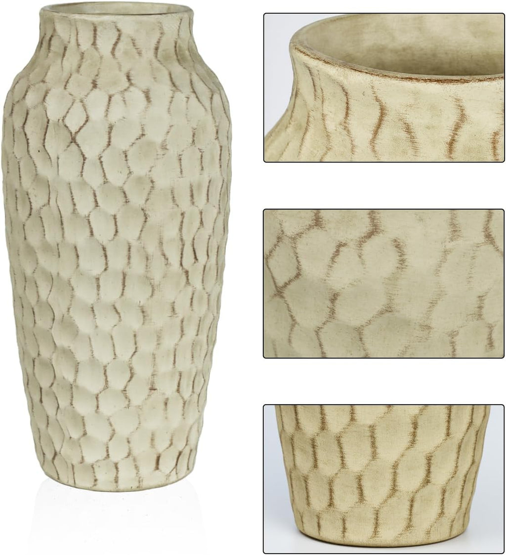 12.4 Inch Large Yellow Textured Ceramic Tall Vase for Rustic Home Decor