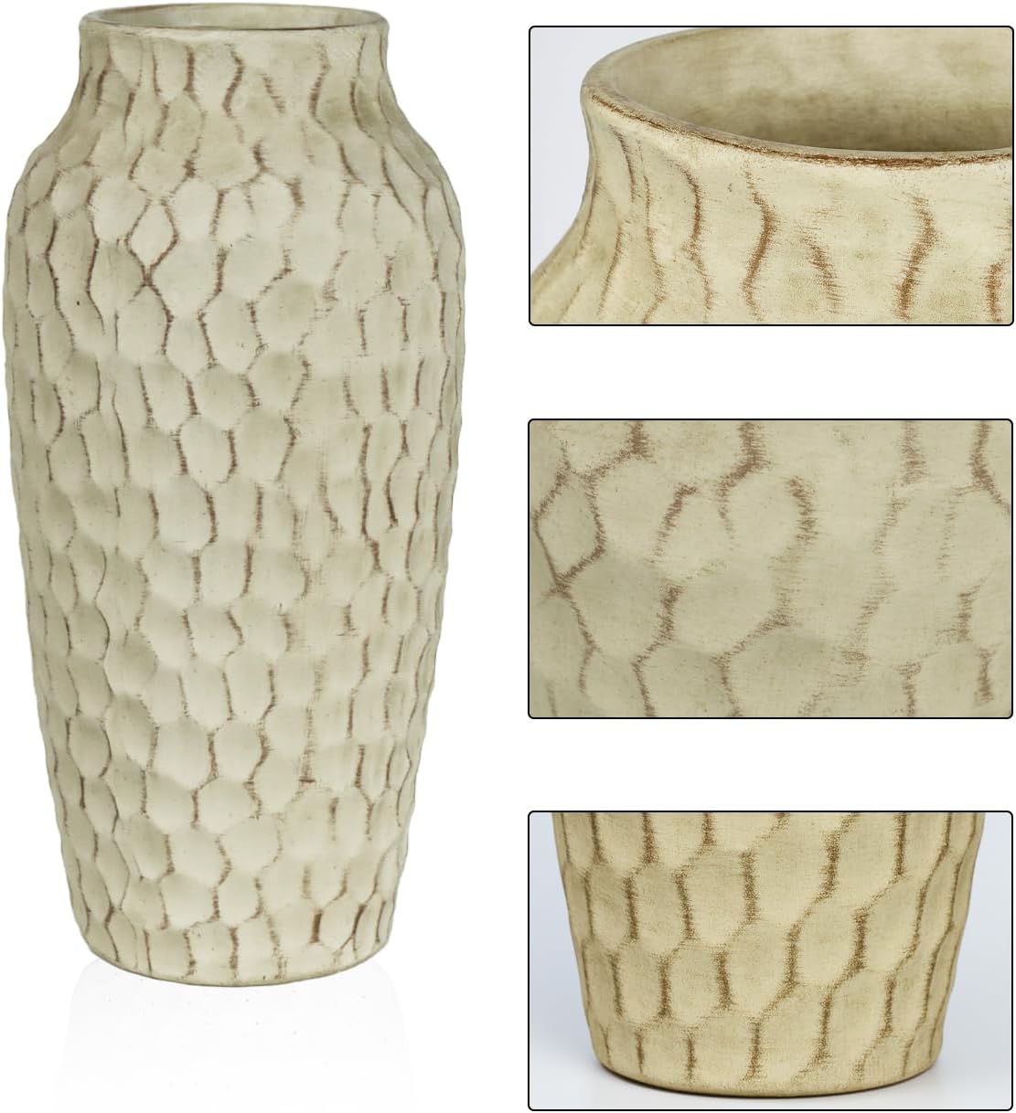 12.4 Inch Large Yellow Textured Ceramic Tall Vase for Rustic Home Decor