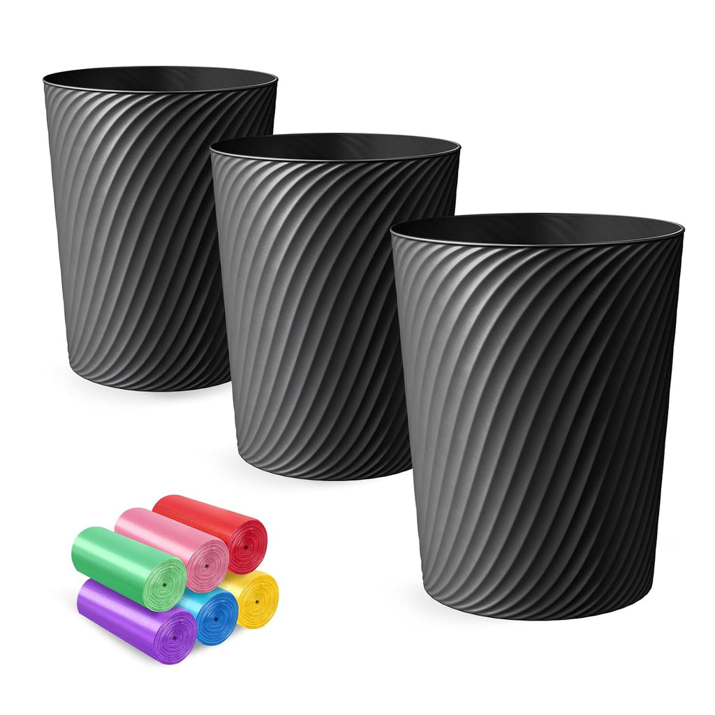Small Trash Can 3 Pack 1.8 Gallons, Bathroom Trash Can & Garbage Can with 6 Trash Bags, Bedroom Trash Bin & Waste Basket for Office, Bedroom, Living Room, Kitchen, Compact Space