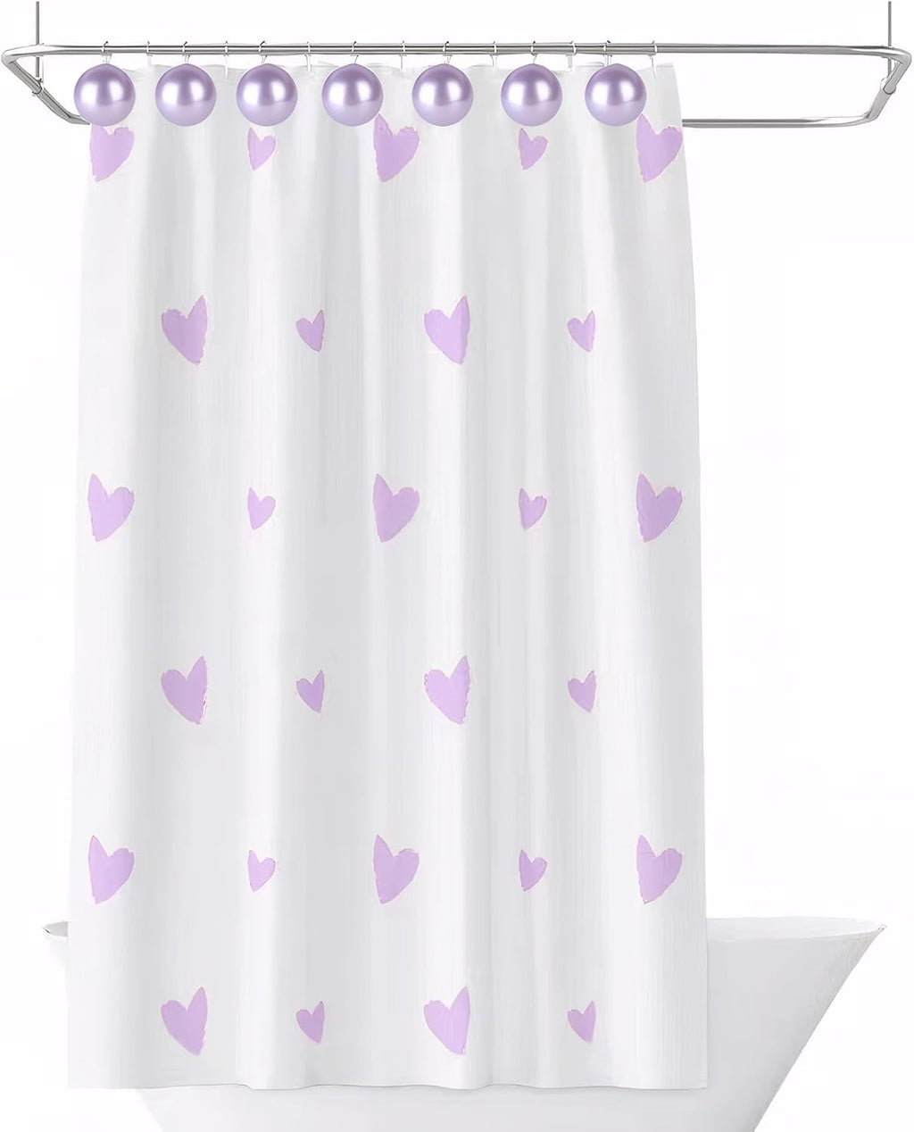 Pearl Shower Curtain Hooks, 12PCS Stainless Steel Anti Rust Artifical Pearl Decorative Shower Curtain Hooks Cute Theme Shower Curtain Hooks for Bathroom Bedroom Room Decor (Purple)