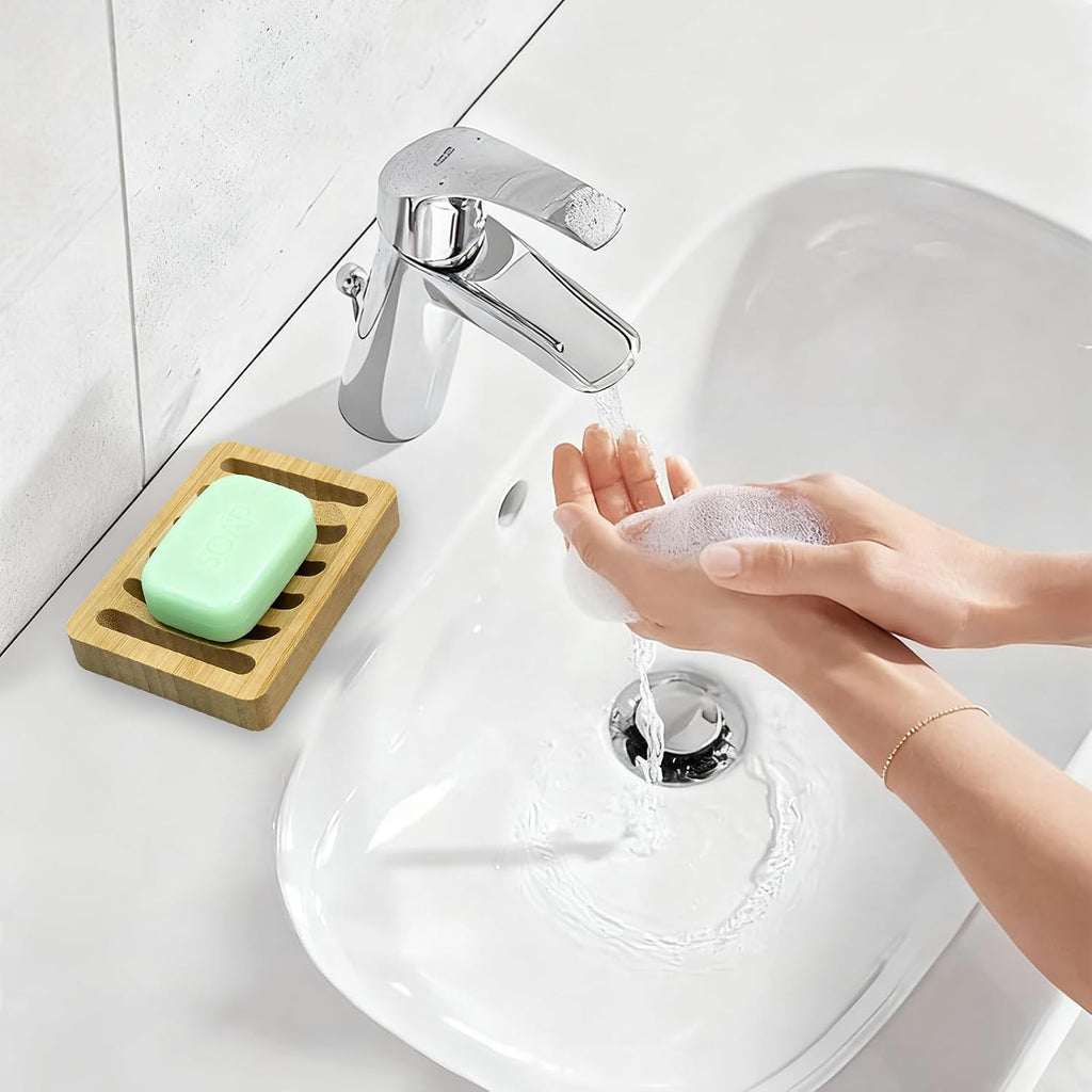 Wooden Soap Dish, Bamboo Soap Holder for Shower 2 Pack, Self Draining Tray