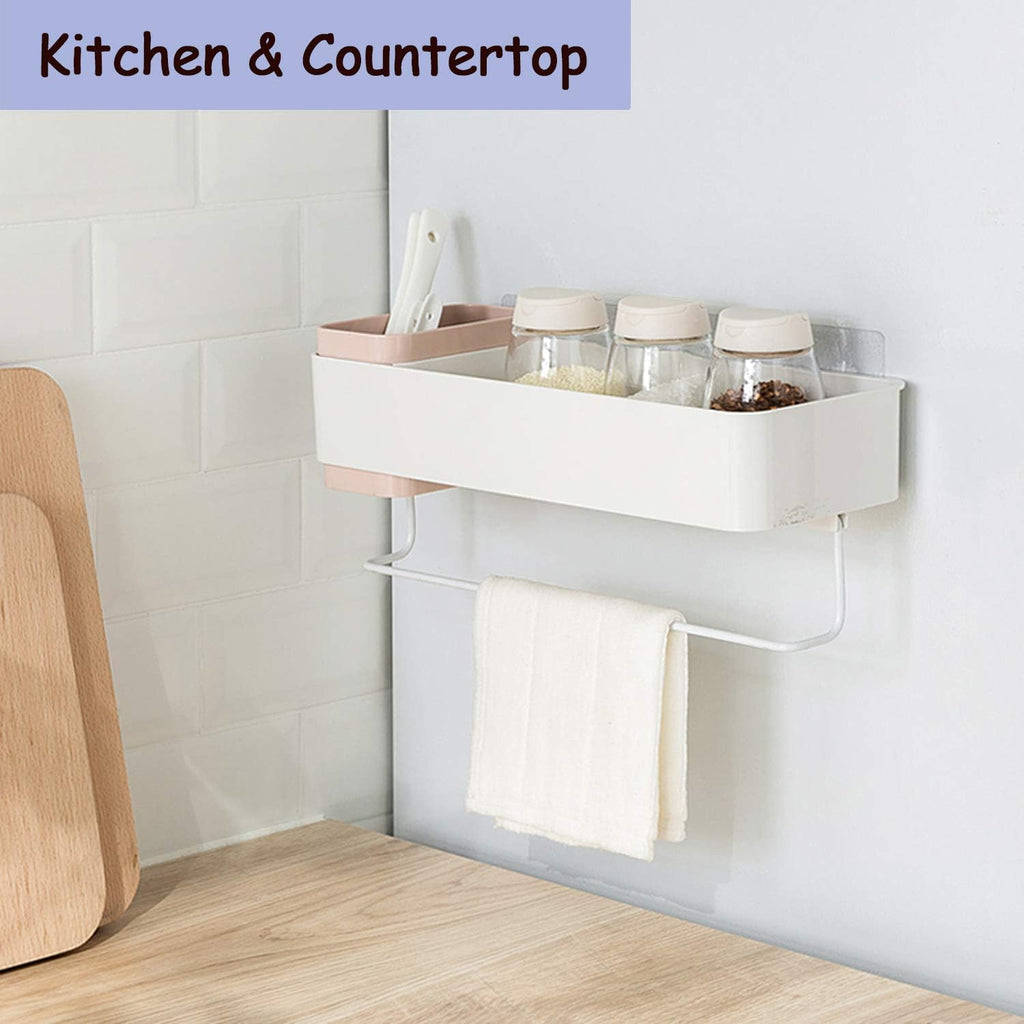 Adhesive Bathroom Wall Caddy, Bathroom Shower Organizer Hanging Shelves No Drilling Shampoo Holder Pink