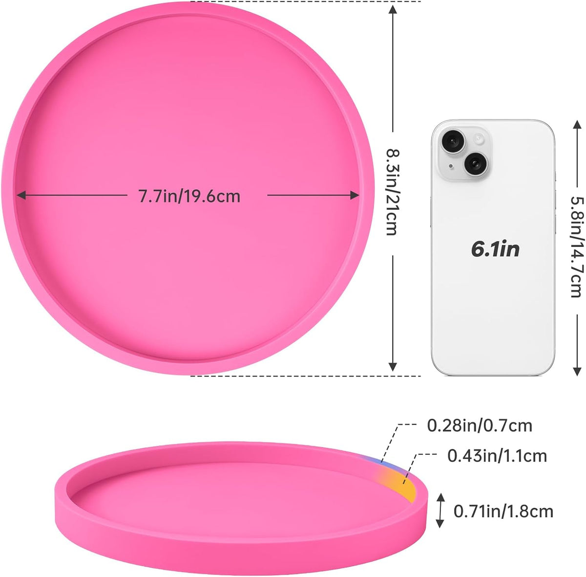 NiHome Silicone Bathroom Vanity Tray Round Perfume Organizer, Hot Pink