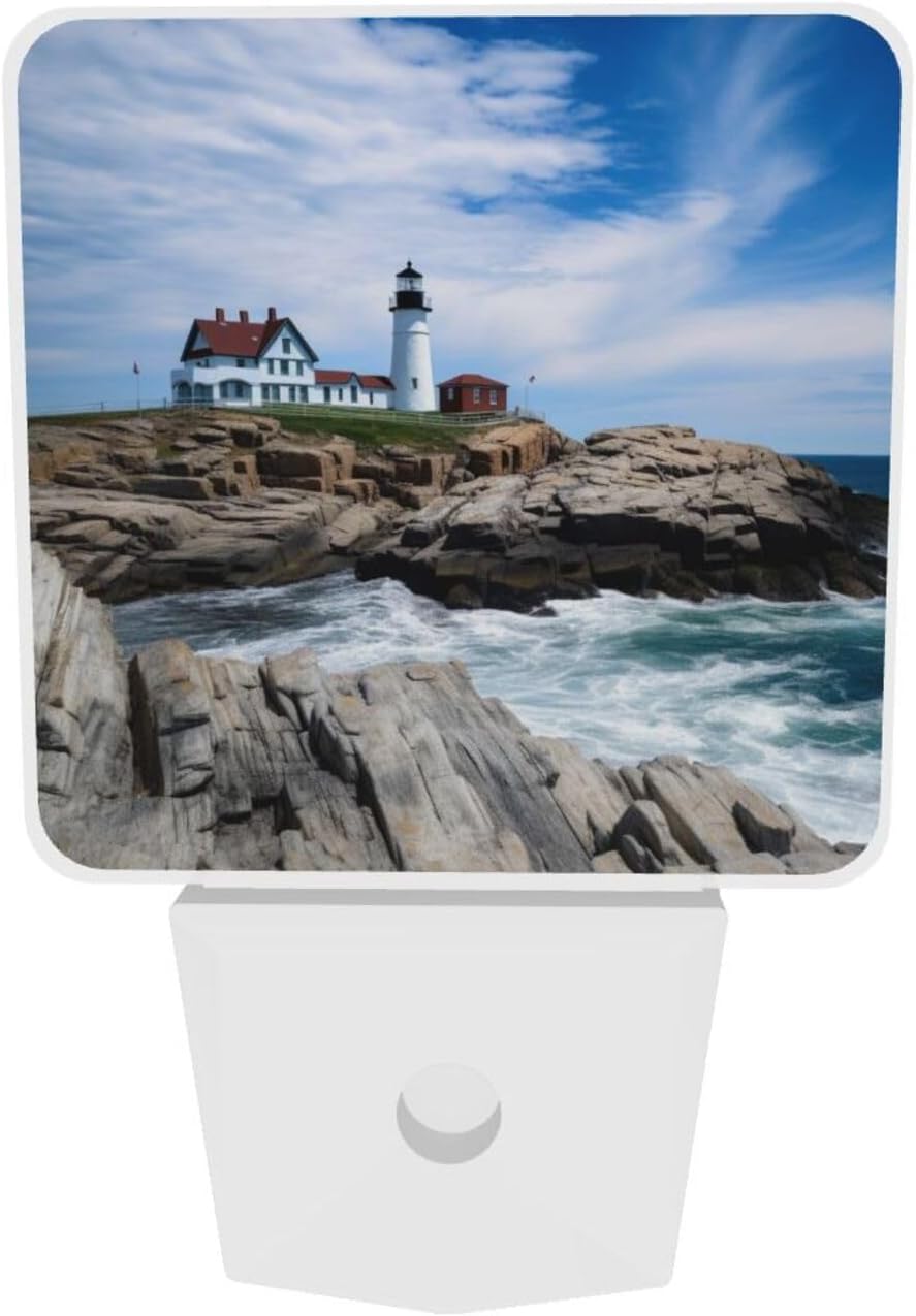 Set of 2 Led Night Lights, Lighthouse Beach Summer Auto Dusk-to-Dawn Sensor Night Lamp Plug-in Home Decorative for Adult
