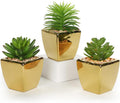 Hollyone Small Succulents Artificial 3 Pcs Faux Succulents with Gold Pots Mini Fake Succulent Plants Indoor Plant Ceramic Pots for Modern Office Desk Bathroom Shelf Living Room Home Decor