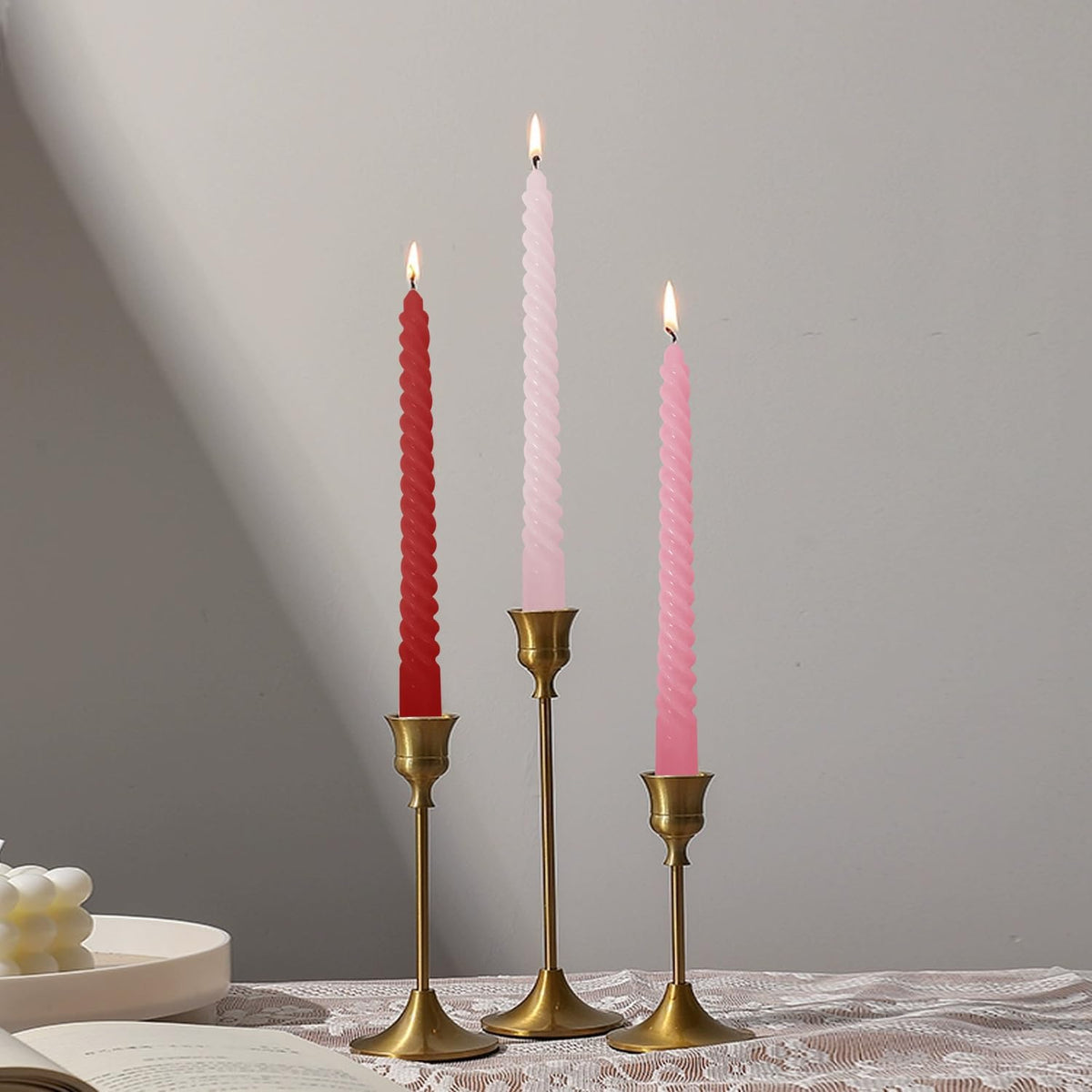 Red Gradient Taper Candles, Spiral Twisted Taper Candles