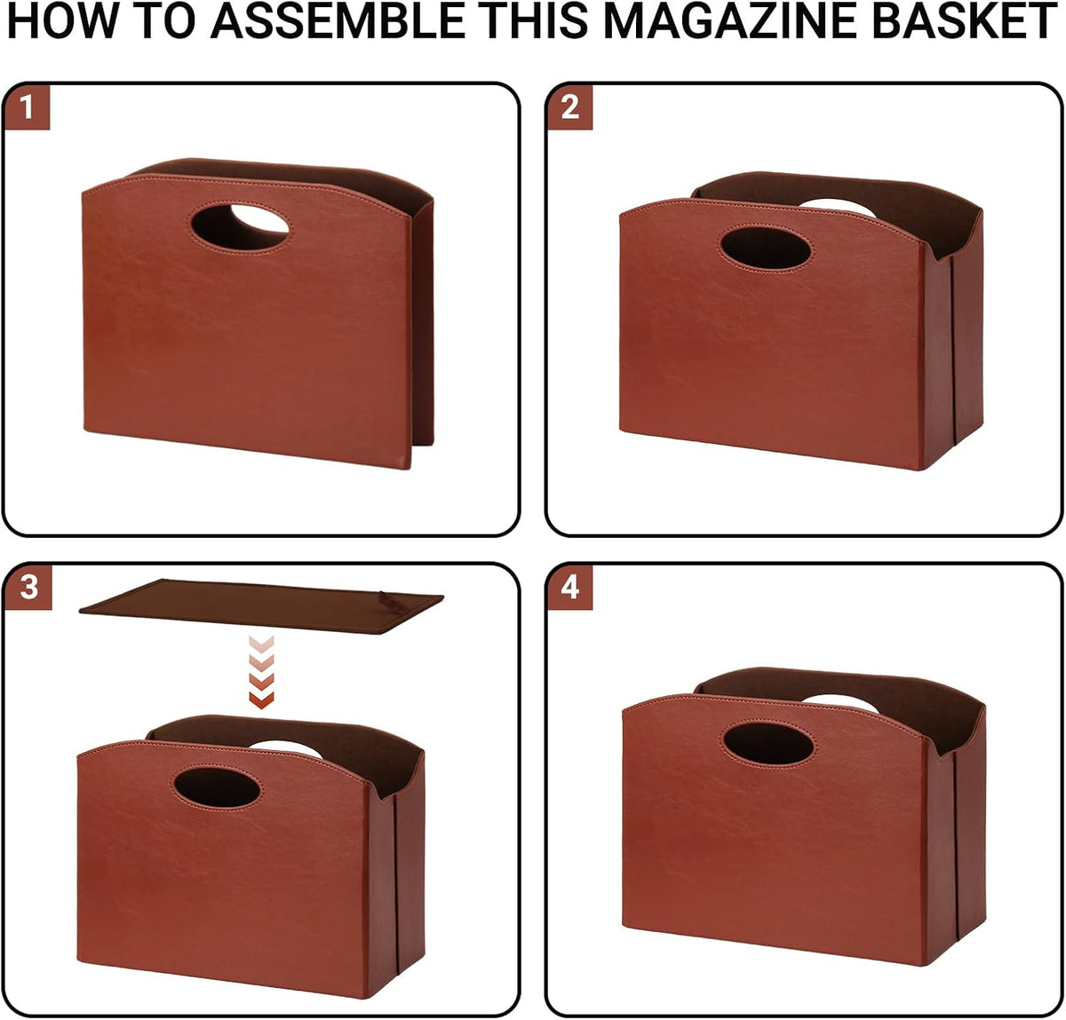 EZDeco PU Leather Magazine Holder Magazine Rack Floor Magazine Basket