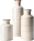 Vintage Ceramic Flower Vase Set of 3, Rustic Farmhouse Vase for Home Decor, Distressed Decorative Vase for Table Entryway Mantel Centerpiece Living Room Bathroom Bedroom (Linen Off-White)