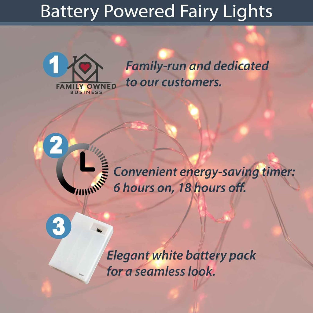 QBIS Christmas Lights Battery Operated, Red & Orange, 40 Micro LEDs 6.5ft