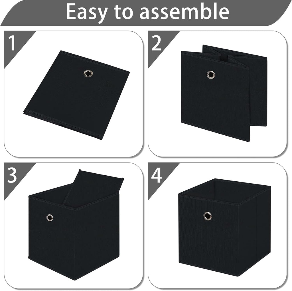 13x13x13 storage cube bins,collapsible fabric storage cubes Decorative storage basket,13 inch Record cube storage box for shelves,clothing,shelf,drawer,bathroom organizer,Set of 3 (Black)